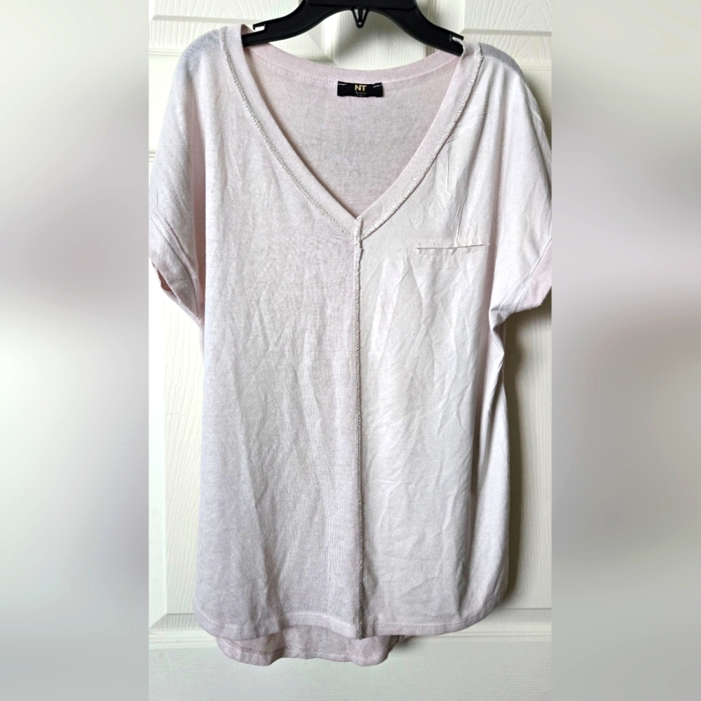 NT By Amant Made In Italy Women's Pale Taupish Pale Pinkish V-Neck Top NWOT